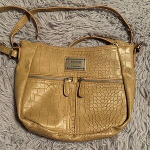 Nicole Miller Metallic Gold Croc-Embossed Crossbody Bag